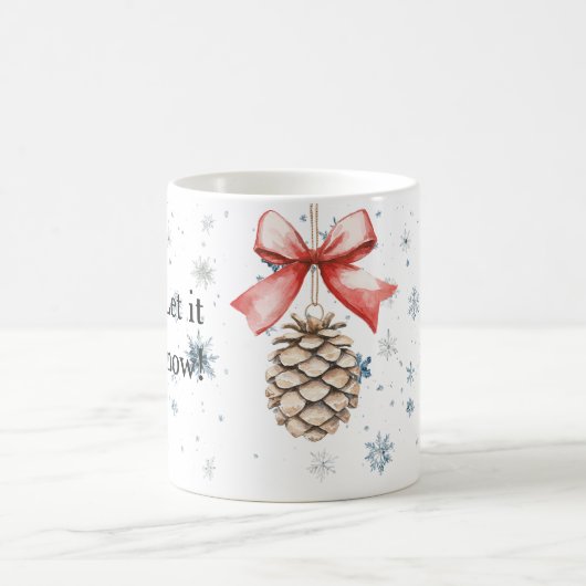 Snowflakes Let it snow Christmas Pine Cone Red Bow Kaffeetasse (Mittel)