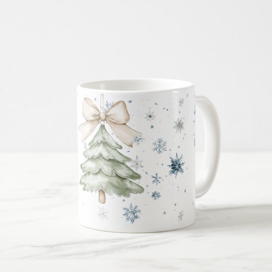 Snowflakes Let it snow Christmas Tree Bow Kaffeetasse (VorderseiteRechts)