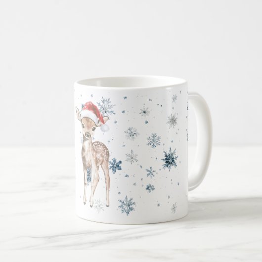 Snowflakes Let it snow Deer Christmas Santa Hat Kaffeetasse (VorderseiteRechts)