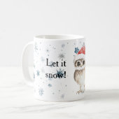 Snowflakes Let it snow Owl Christmas Red Santa Hat Kaffeetasse (Vorderseite Links)