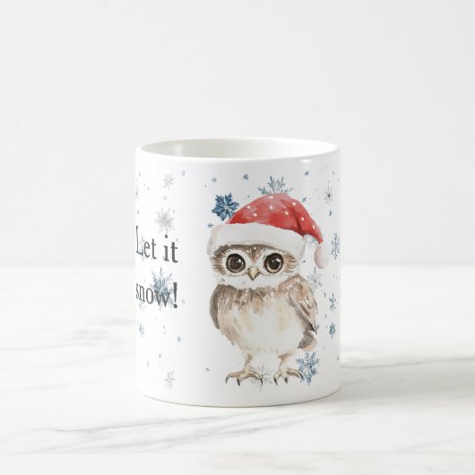Snowflakes Let it snow Owl Christmas Red Santa Hat Kaffeetasse (Mittel)