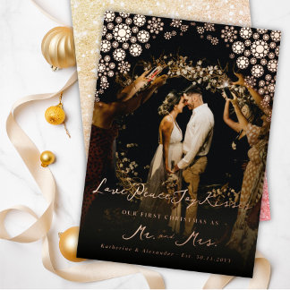Snowflakes Liebe Peace Joy Kisses Foto Hochzeit Folien Feiertagskarte