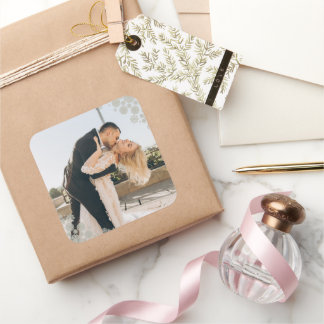 Snowflakes Liebe Peace Joy Kisses Foto Hochzeit Quadratischer Aufkleber