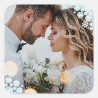 Snowflakes Liebe Peace Joy Kisses Foto Hochzeit Quadratischer Aufkleber