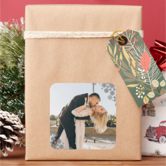 Snowflakes Liebe Peace Joy Kisses Foto Hochzeit Quadratischer Aufkleber