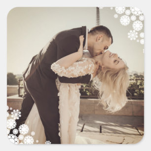Snowflakes Liebe Peace Joy Kisses Foto Hochzeit Quadratischer Aufkleber