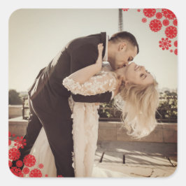 Snowflakes Liebe Peace Joy Kisses Foto Hochzeit Quadratischer Aufkleber