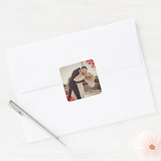 Snowflakes Liebe Peace Joy Kisses Foto Hochzeit Quadratischer Aufkleber