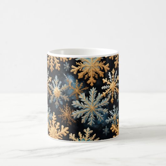 Snowflakes Magic Christmas Black Gold Blue Kaffeetasse (Mittel)