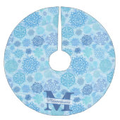 Snowflakes Monogramm Name Watercolor Blau Polyester Weihnachtsbaumdecke (Vorderseite)