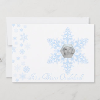 Snowflakes Onederland 1. Geburtstag Blau Einladung