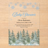 Snowflakes Pine Trees Winter Baby Shower Acryleinladungen (Vorderseite)