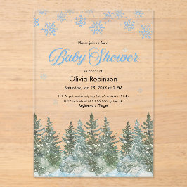 Snowflakes Pine Trees Winter Baby Shower Acryleinladungen