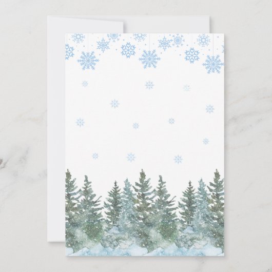 Snowflakes Pine Trees Winter Baby Shower Einladung (Rückseite)