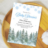 Snowflakes Pine Trees Winter Baby Shower Einladung