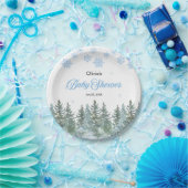 Snowflakes Pine Trees Winter Baby Shower  Pappteller (Party)