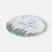 Snowflakes Pine Trees Winter Baby Shower  Pappteller (Schrägansicht)