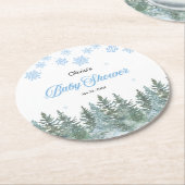 Snowflakes Pine Trees Winter Baby Shower  Runder Pappuntersetzer (Angewinkelt)