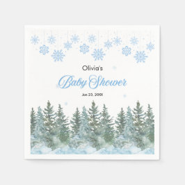 Snowflakes Pine Trees Winter Baby Shower Serviette