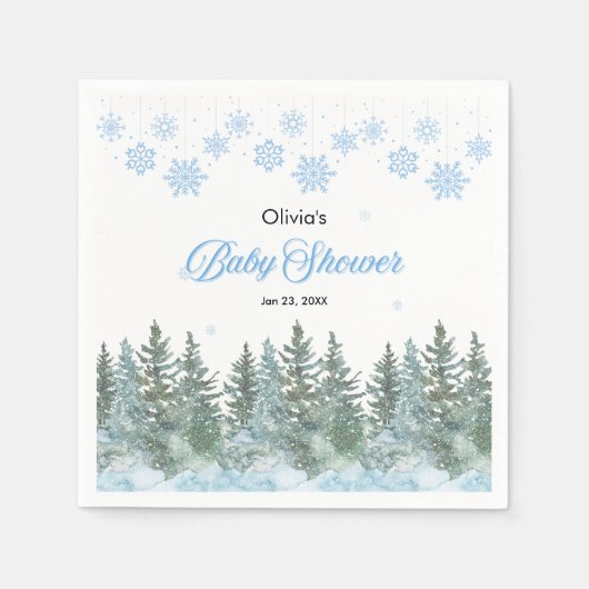 Snowflakes Pine Trees Winter Baby Shower Serviette (Vorderseite)