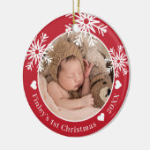 Snowflakes Red Baby's First Christmas Foto Keramik Ornament (Links)