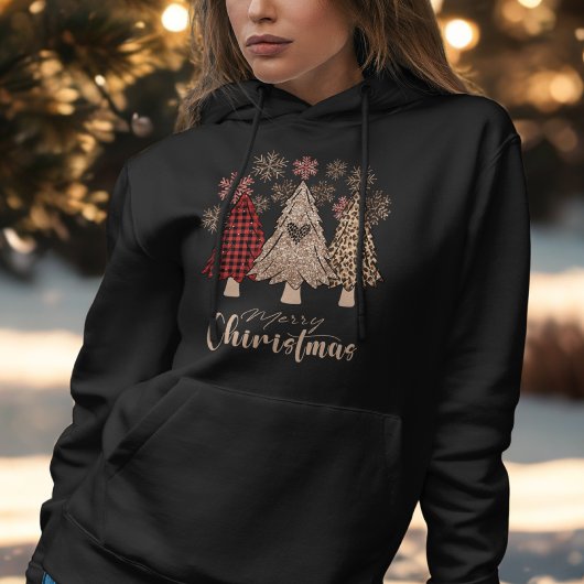 Snowflakes Red Buffalo Kariert Boho Weihnachtsbaum Hoodie