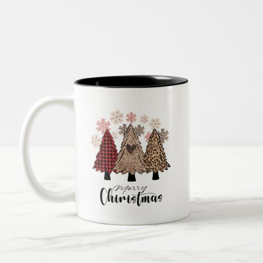 Snowflakes Red Buffalo Kariert Boho Weihnachtsbaum Zweifarbige Tasse (Links)