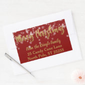 Snowflakes Red Gold Frohe Weihnachten Rücksendeadr Rechteckiger Aufkleber (Umschlag)