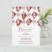 Snowflakes Red Ornament Christmas Exchange Party Einladung (Stehend Vorderseite)