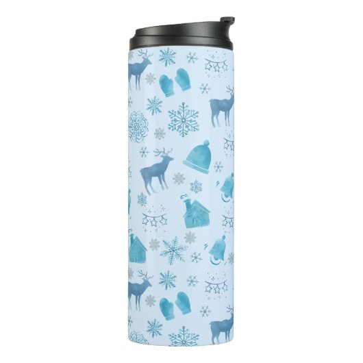 Snowflakes, Reindeer & Elegant Holiday Design Thermosbecher (Nach links gedreht)