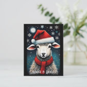 Snowflakes Santa Niedlich Baby Sheep Weihnachtsfei Postkarte (Stehend Vorderseite)