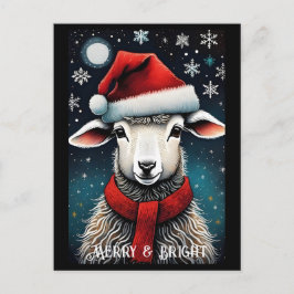 Snowflakes Santa Niedlich Baby Sheep Weihnachtsfei Postkarte