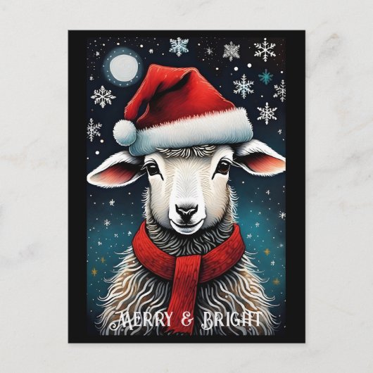 Snowflakes Santa Niedlich Baby Sheep Weihnachtsfei Postkarte (Vorderseite)