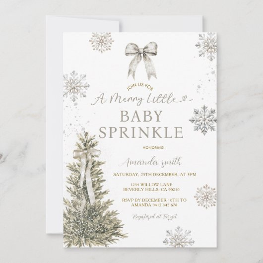 Snowflakes Silver Baby Sprinkle Invite Einladung (Vorderseite)