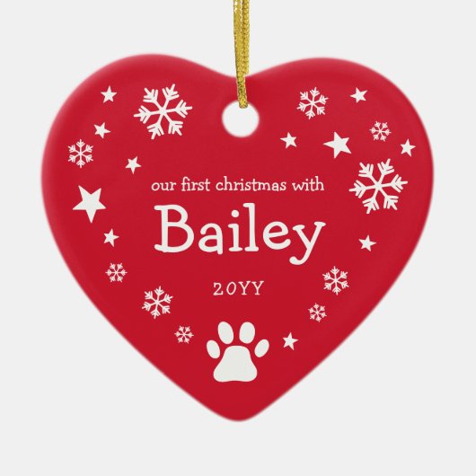 Snowflakes & Stars Red First Christmas With Pet Keramik Ornament (Vorne)