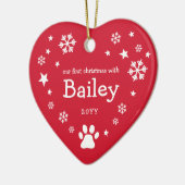 Snowflakes & Stars Red First Christmas With Pet Keramik Ornament (Links)