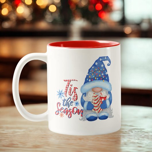 Snowflakes String Lights Red Blue Gnome Weihnachte Zweifarbige Tasse