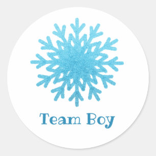 Snowflakes TEAM BOY Gender Reveal Game Labels Runder Aufkleber