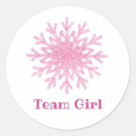 Snowflakes TEAM GIRL Gender Reveal Game Labels Runder Aufkleber