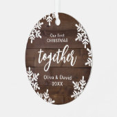 Snowflakes unser erstes Weihnachts-Zusammen-Skript Ornament Aus Metall (Vorderseite links)