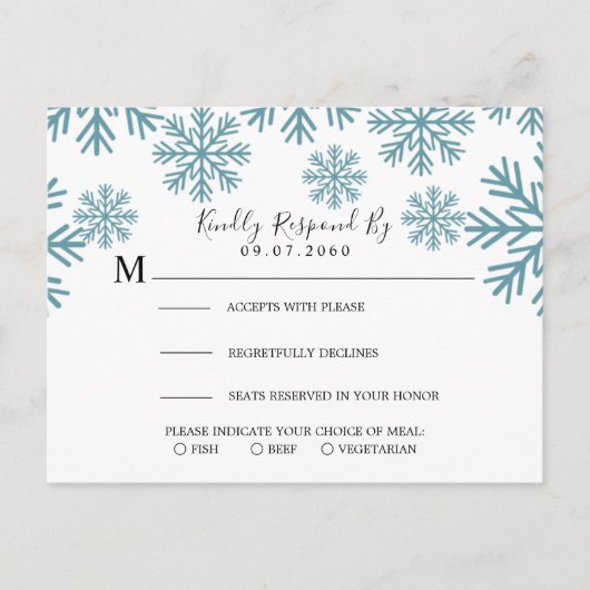 Snowflakes Wedding RSVP Card Einladungspostkarte (Vorderseite)