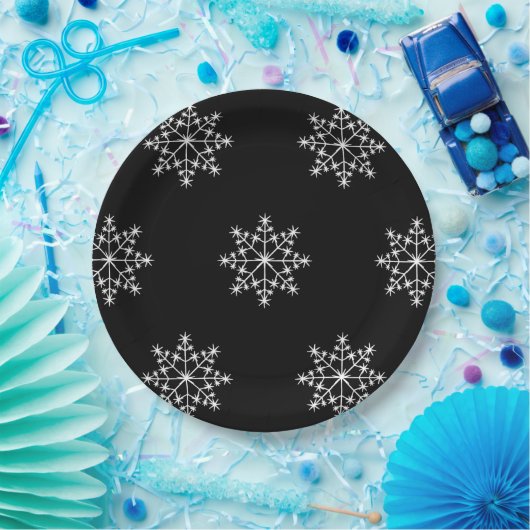 Snowflakes Weihnachten Schwarz-weißer Designurlaub Pappteller (Party)