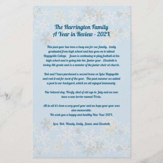 Snowflakes Weihnachts-Letter-Familie Jahr der Über Briefpapier (Vorderseite)