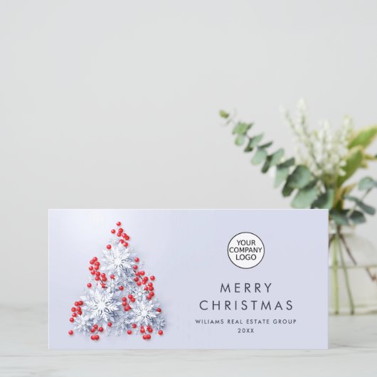 Snowflakes Weihnachtsbaum Firmengrüße Feiertagskarte (Stehend Vorderseite)