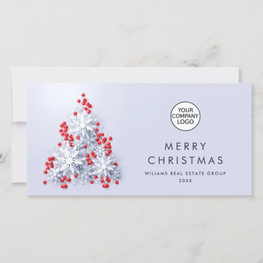 Snowflakes Weihnachtsbaum Firmengrüße Feiertagskarte (Vorderseite)