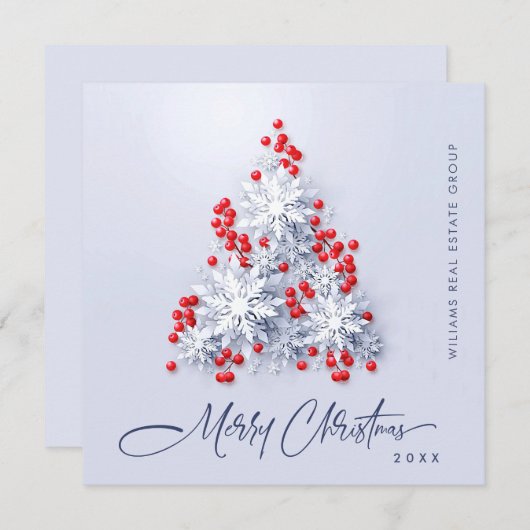 Snowflakes Weihnachtsbaum Firmengrüße Feiertagskarte (Vorne/Hinten)