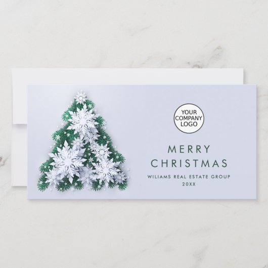 Snowflakes Weihnachtsbaum Firmengrüße Feiertagskarte (Vorderseite)