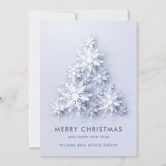 Snowflakes Weihnachtsbaum Firmengrüße Feiertagskarte (Vorderseite)