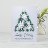 Snowflakes Weihnachtsbaum Firmengrüße Feiertagskarte (Stehend Vorderseite)