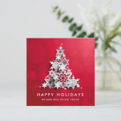 Snowflakes Weihnachtsbaum Firmengrüße Feiertagskarte (Stehend Vorderseite)